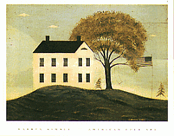 White House with Flag Folkart Print