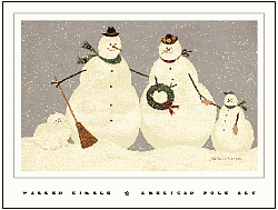 Triple Snowmen Folkart Print